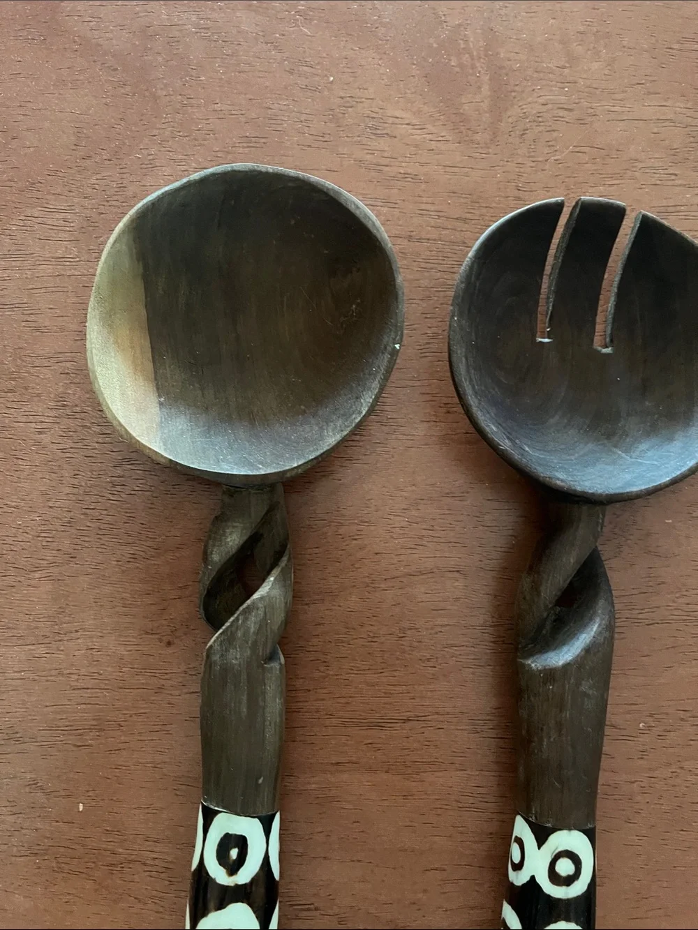 Wood & Cream Decorative Salad Serving Set - Made in Kenya
